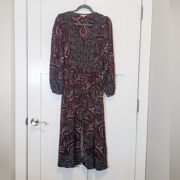 Knox Rose Maxi Dress Long Sleeve Button Front Boho Night Sky Sz Medium Burgundy - Picture 1 of 15